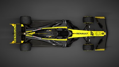 Renault Sport - Voiture de Formule Un jaune sur fond noir
