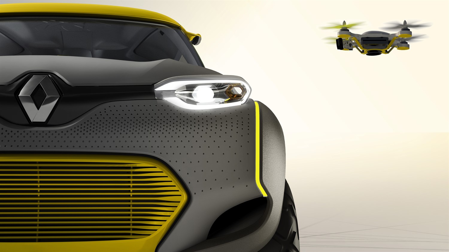 Renault KWID Concept - véhicule de face avec "flying companion"